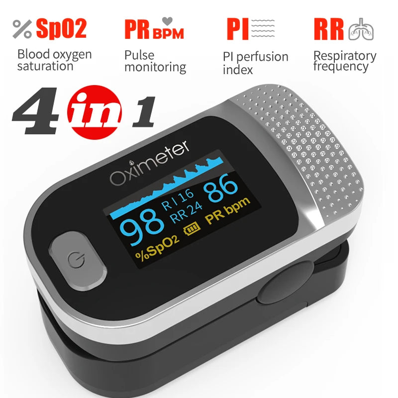 KIUZOU Finger Pulse Oximeter SPO2 PR PI RR Blood Oxygen Saturation Meter Heart Rate Monitor OLED Oximetro De Dedo