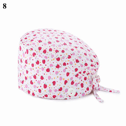 Floral Soft Hat Printing Nurse Sweat-absorbent Head Wrap Towel Surgical Anti-Dirty Pure Cotton Cap With Button Scrub Cap