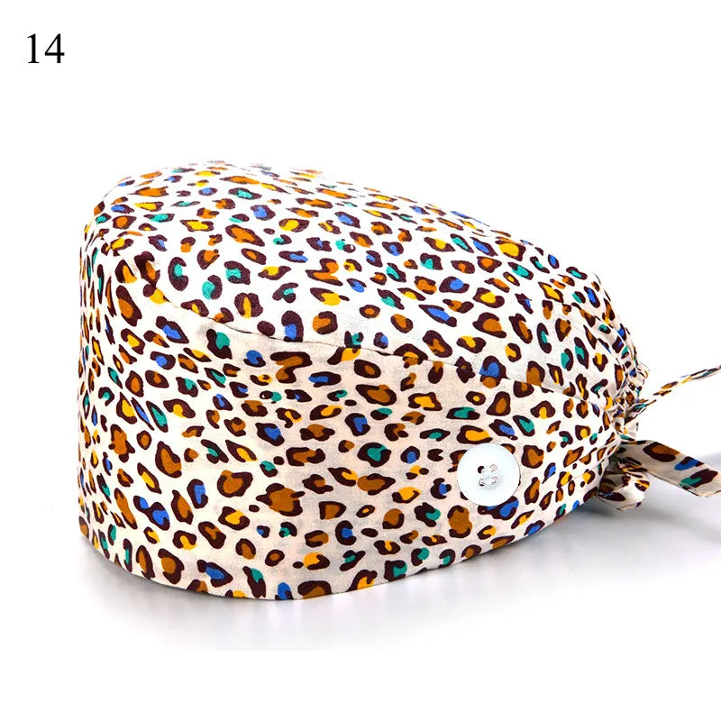 Floral Soft Hat Printing Nurse Sweat-absorbent Head Wrap Towel Surgical Anti-Dirty Pure Cotton Cap With Button Scrub Cap
