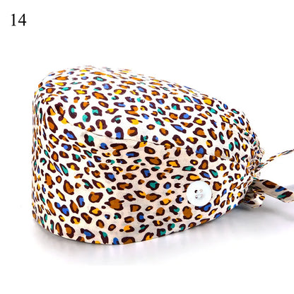 Floral Soft Hat Printing Nurse Sweat-absorbent Head Wrap Towel Surgical Anti-Dirty Pure Cotton Cap With Button Scrub Cap