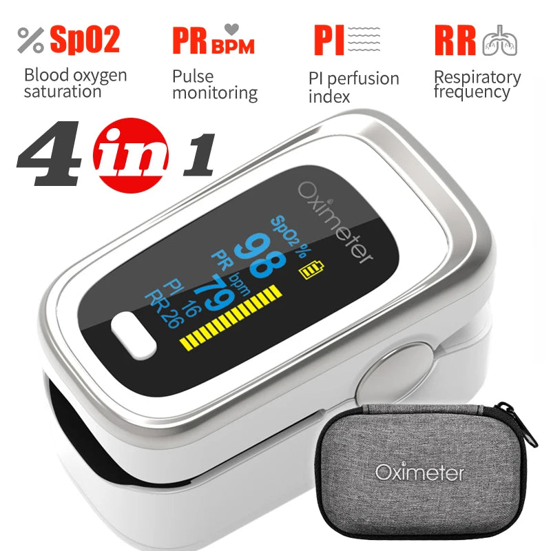 KIUZOU Finger Pulse Oximeter SPO2 PR PI RR Blood Oxygen Saturation Meter Heart Rate Monitor OLED Oximetro De Dedo