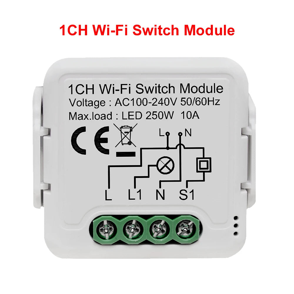 Tuya Wifi Smart Switch Module Supports 2 Way Control, App Remote Control DIY Light Breaker 100-240V Work with Alexa Google Home