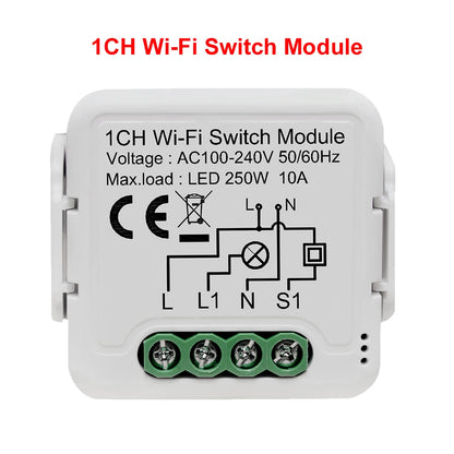 Tuya Wifi Smart Switch Module Supports 2 Way Control, App Remote Control DIY Light Breaker 100-240V Work with Alexa Google Home