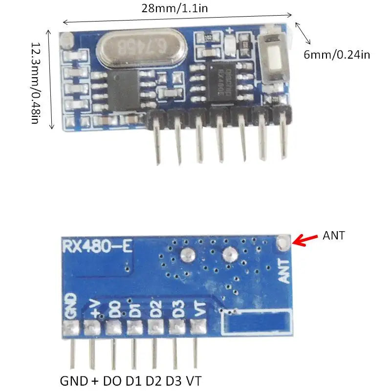 433Mhz Wireless Transmitter and Receiver Module Learning Code EV1527 Decoding Module 4CH output With antenna for Arduino DIY kit