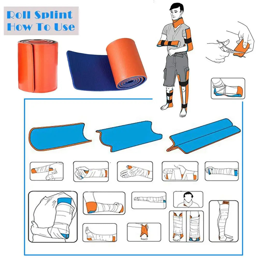 Reusable Medical Splint Roll First Aid EMT Bag Rolled Splint Outdoor Family Emergency Fracture Fixed for Neck,Leg,Arm Injuries