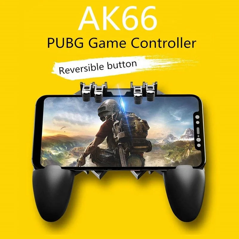 AK66 Six Fingers PUBG Game Controller Gamepad Metal Trigger Shooting Free Fire Gamepad Joystick For IOS Android Mobile Phone