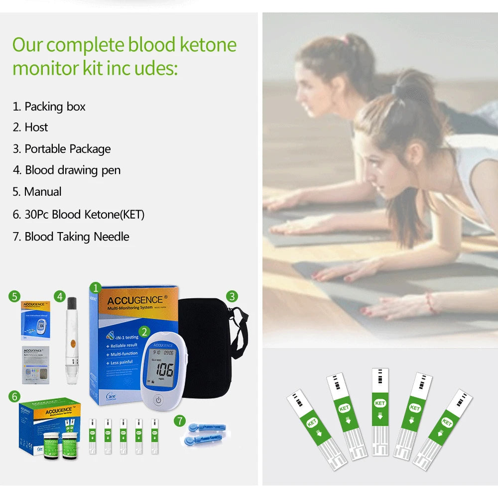 Fast Test Blood Ketone Meter Kit for Keto Diet with Ketone Monitor and Strips 30pc with Lancets Ketosis&Ketogenic  Diet