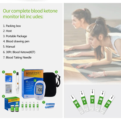 Fast Test Blood Ketone Meter Kit for Keto Diet with Ketone Monitor and Strips 30pc with Lancets Ketosis&Ketogenic  Diet