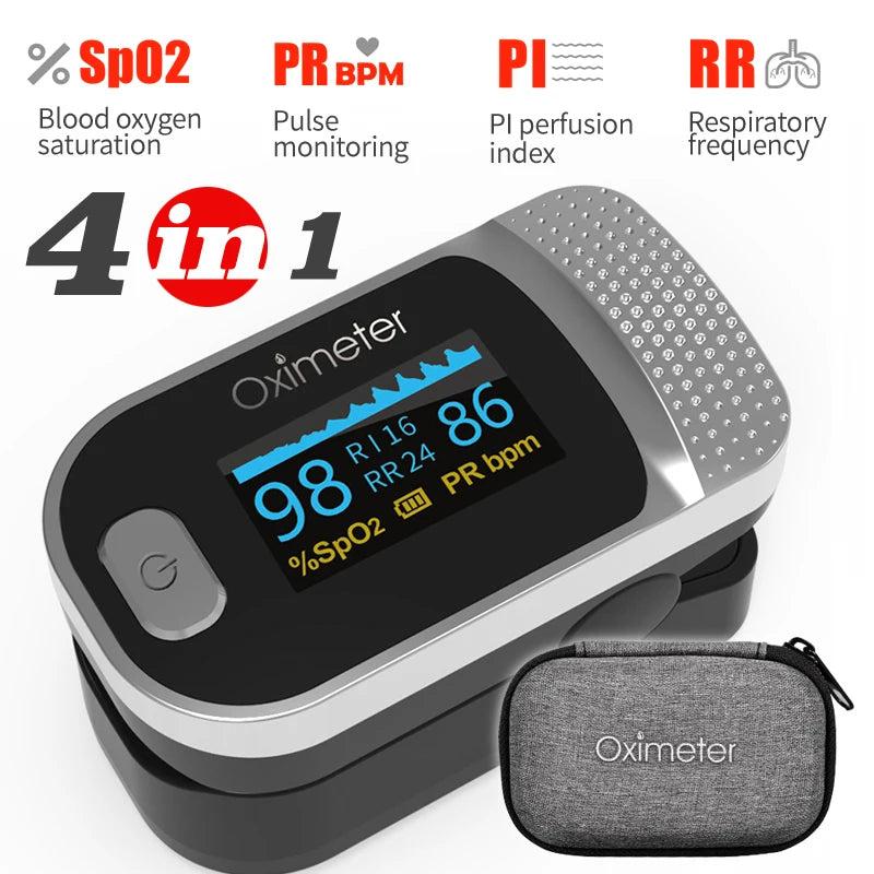 KIUZOU Finger Pulse Oximeter SPO2 PR PI RR Blood Oxygen Saturation Meter Heart Rate Monitor OLED Oximetro De Dedo