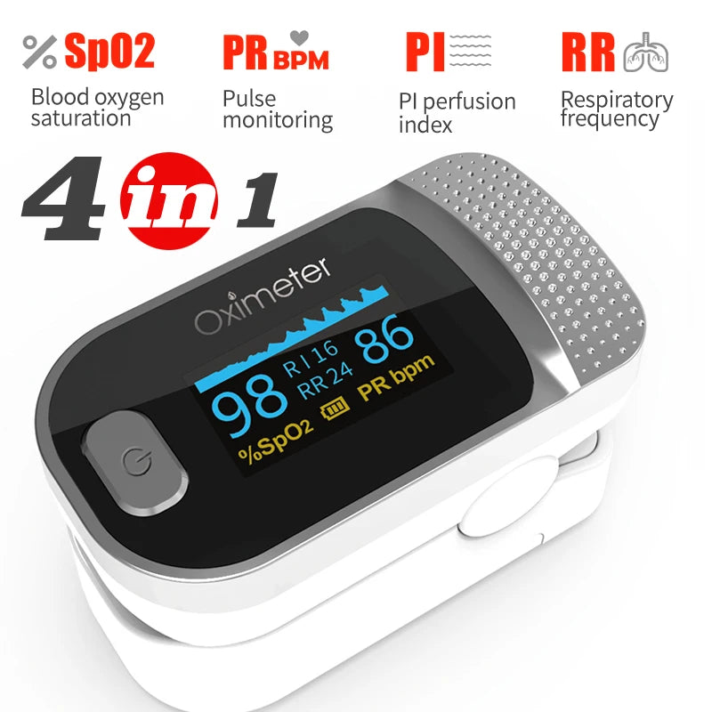 KIUZOU Finger Pulse Oximeter SPO2 PR PI RR Blood Oxygen Saturation Meter Heart Rate Monitor OLED Oximetro De Dedo