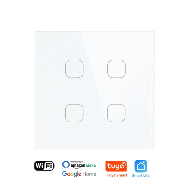 UNKAS No Neutral Wire Required 1 2 3 4 Gang Wifi Wall Light Touch Switch EU 220V Tuya Smart Home Support Alexa Google Home