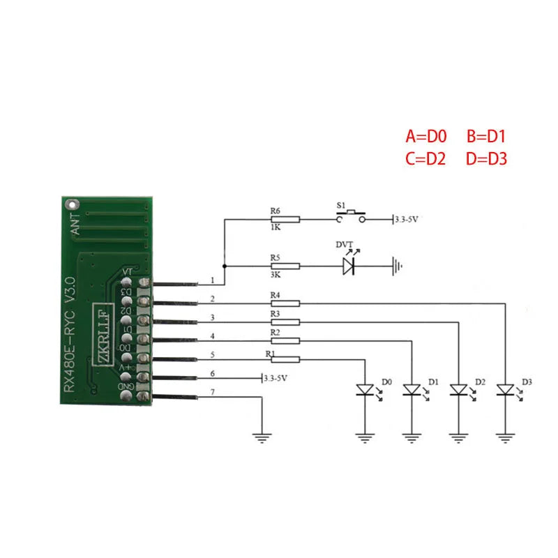 3 pcs 433mhz Wireless RF Receiver Learning Code Decoder Module 433 MHZ 4CH output Diy kit For Remote Control 1527 encoding