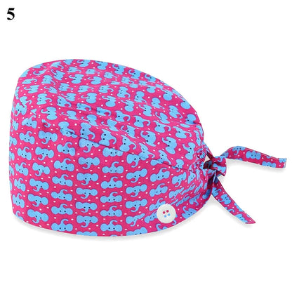 Floral Soft Hat Printing Nurse Sweat-absorbent Head Wrap Towel Surgical Anti-Dirty Pure Cotton Cap With Button Scrub Cap
