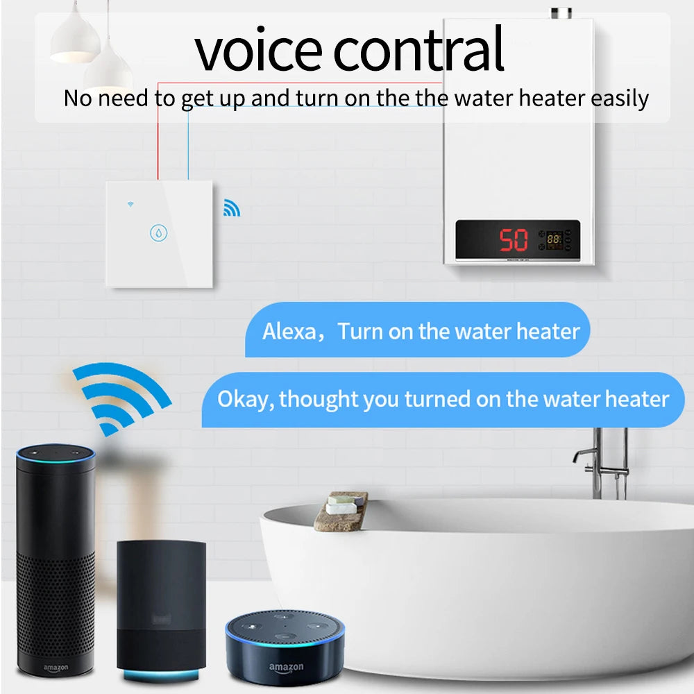 Water Heater Switches EU/UK/US/Brazil Standard 20A 40A 8000W Voice Touch Panel Timer Alexa Google Home Wifi Sensor Smart Switch