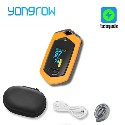 Yongrow Medical Rechargeable Digital Fingertip Pulse Oximeter Blood Oxygen Saturation Meter Finger SPO2 PR Monitor Oximetro