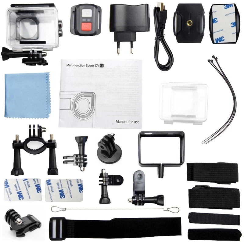 4K Ultra HD Action Camera Double IPS LCD WiFi 20MP 170D Webcam DVR 30M Waterproof  Sport DV Helmet Video Camera Allwinner V3