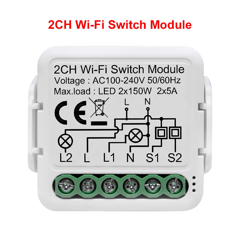 Tuya Wifi Smart Switch Module Supports 2 Way Control, App Remote Control DIY Light Breaker 100-240V Work with Alexa Google Home