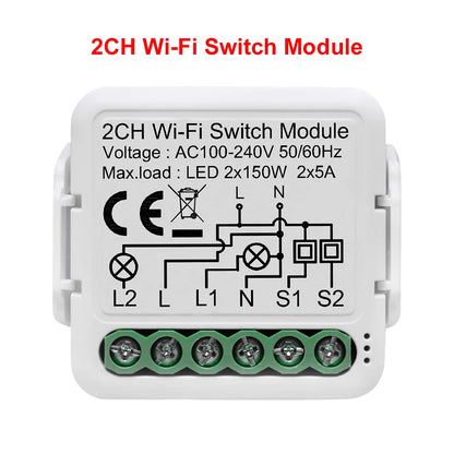Tuya Wifi Smart Switch Module Supports 2 Way Control, App Remote Control DIY Light Breaker 100-240V Work with Alexa Google Home
