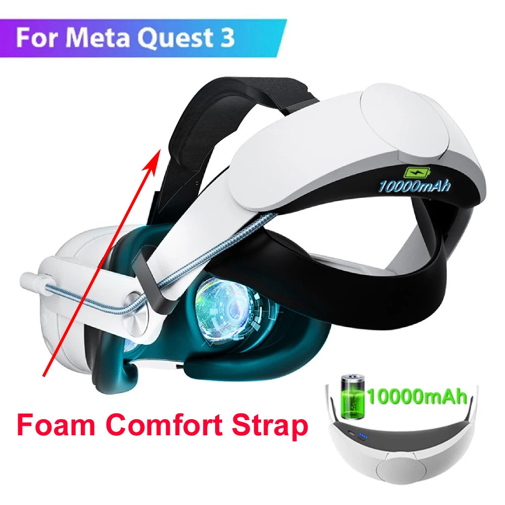 Rechargeable Head Strap for Meta Quest 3 VR Headset Extend VR Playtime Head Strap with 10000mAh Battery for Quest 3 Accessories