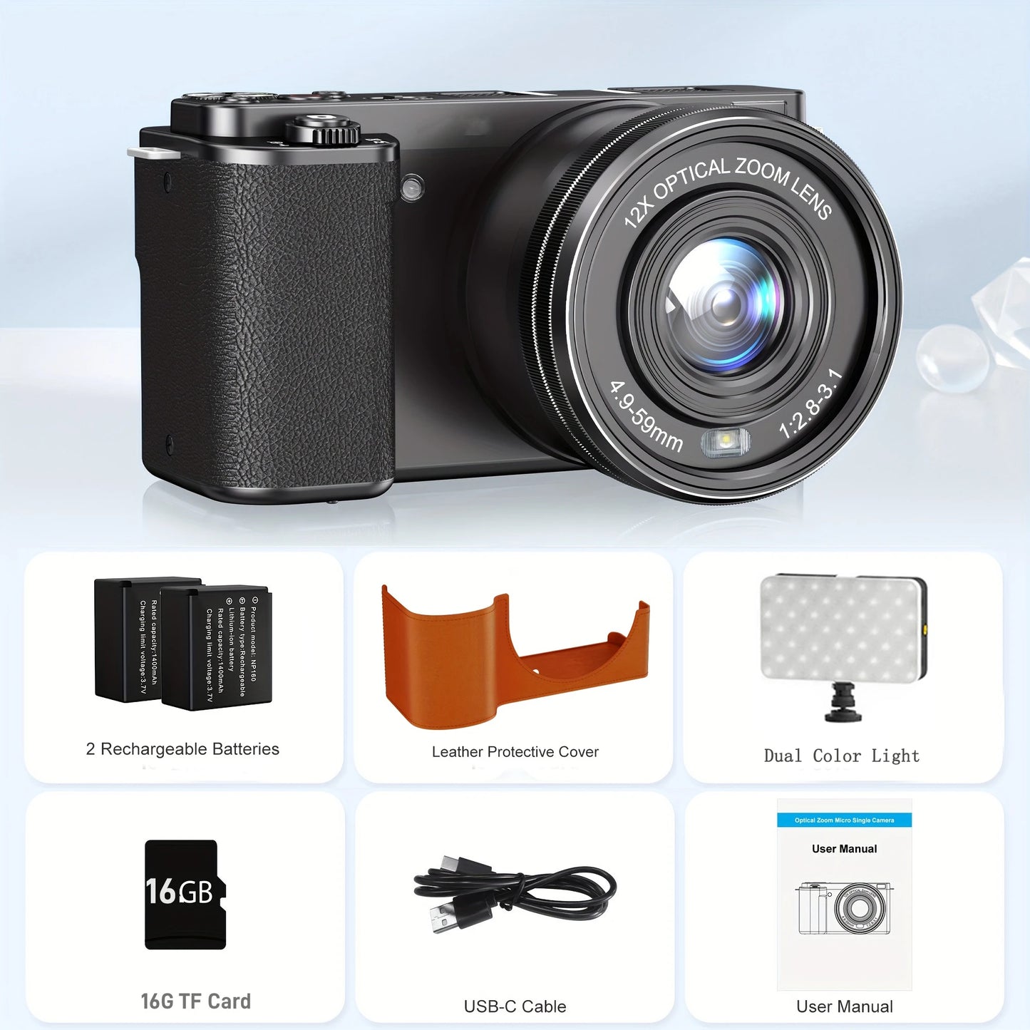 Komery 12X Optical Zoom SLR DSLR Camera 4K 64MP HD Digital Cameras For Photography Auto Focus WiFi Video Vlog Webcam Camcorder