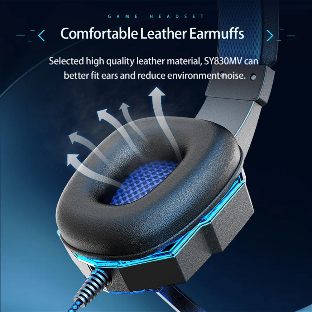 Headset Noise Canceling Stereo Headphones Over Ear Headphones With Cool LED Lighting For Cell Phone Gaming Computer Laptop