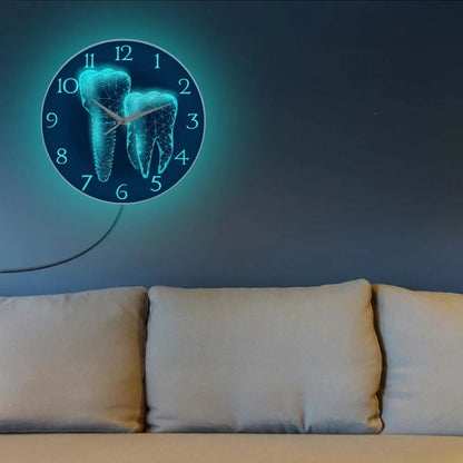 Molar Tooth Dental Implant LED Neon Sign Wall Clock For Dentist Office Dentistry Medical Healthy Lighting Clock Hygienist Gift