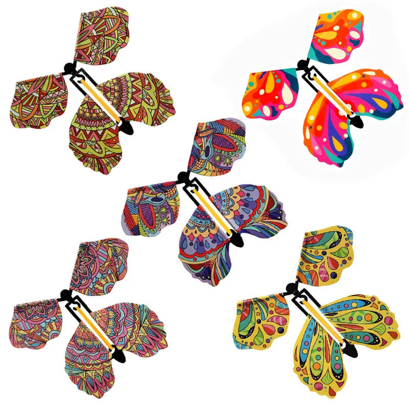 5PCS Magic Flying Butterfly Wind Up Butterfly Fairy Flying Toys Winding Rubber Band Bookmark Party Funny Gift Magic Tricks Tools