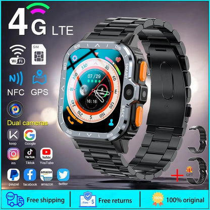 2024 New SIM Smart Watch 4G Network GPS Navigation Wifi NFC Dual Camera 64G ROM Storage Video Music Smartwatches For Android iOS