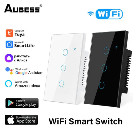 Tuya US WiFi Smart Light Switch Neutral Wire Required 1/2/3/4 Gang Smart Home Switch Works With Smart Life APP Alexa Google Home