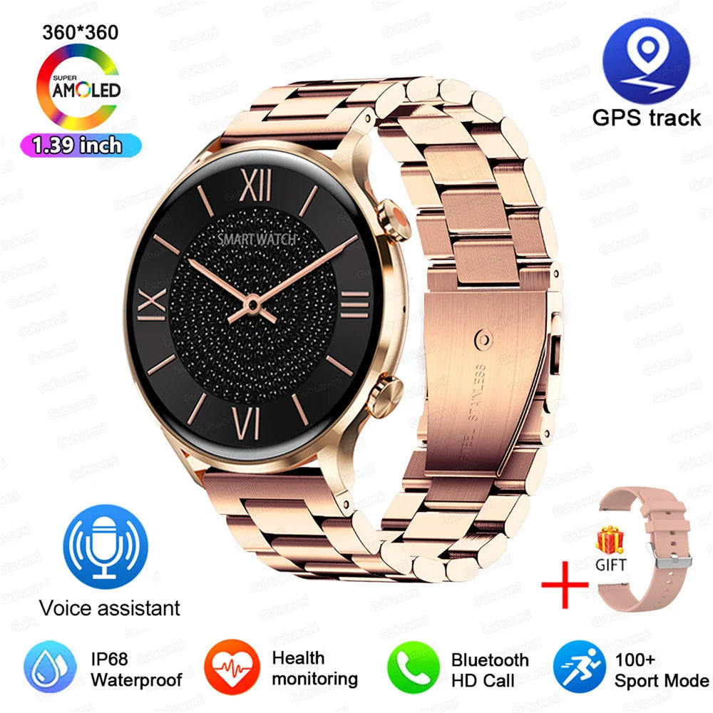 2024 New Smartwatch Women AMOLED HD Screen Always On Display Bluetooth Call IP68 Waterproof GPS Smart Men Watch For Android ios