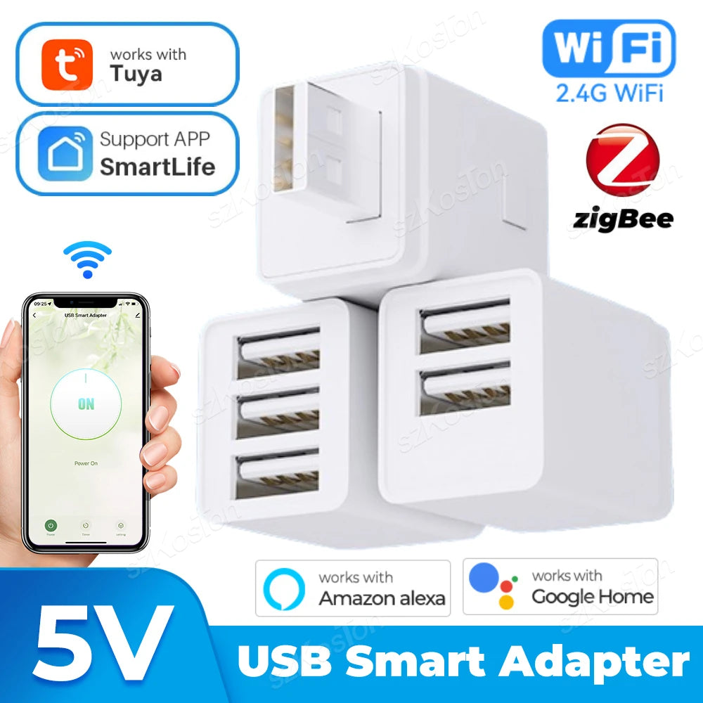 Tuya WiFi/Zigbee Smart Micro 1 2 3 USB Adaptor Switch 5V Mini USB Power Adaptor Smart Life App Control Via Alexa Google
