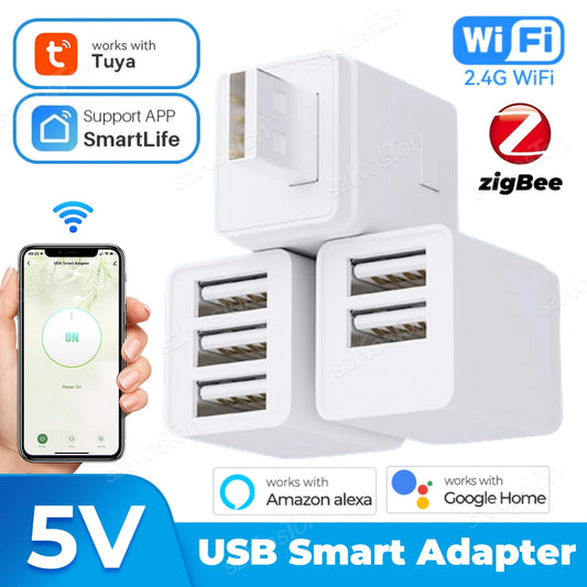Tuya WiFi/Zigbee Smart Micro 1 2 3 USB Adaptor Switch 5V Mini USB Power Adaptor Smart Life App Control Via Alexa Google