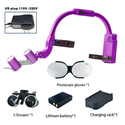 Dental 2.5X 3.5X 5X 6X Optional Loupe Magnification Binocular Surgical Magnifier with Headlight LED Light Dentist Medical Loupes