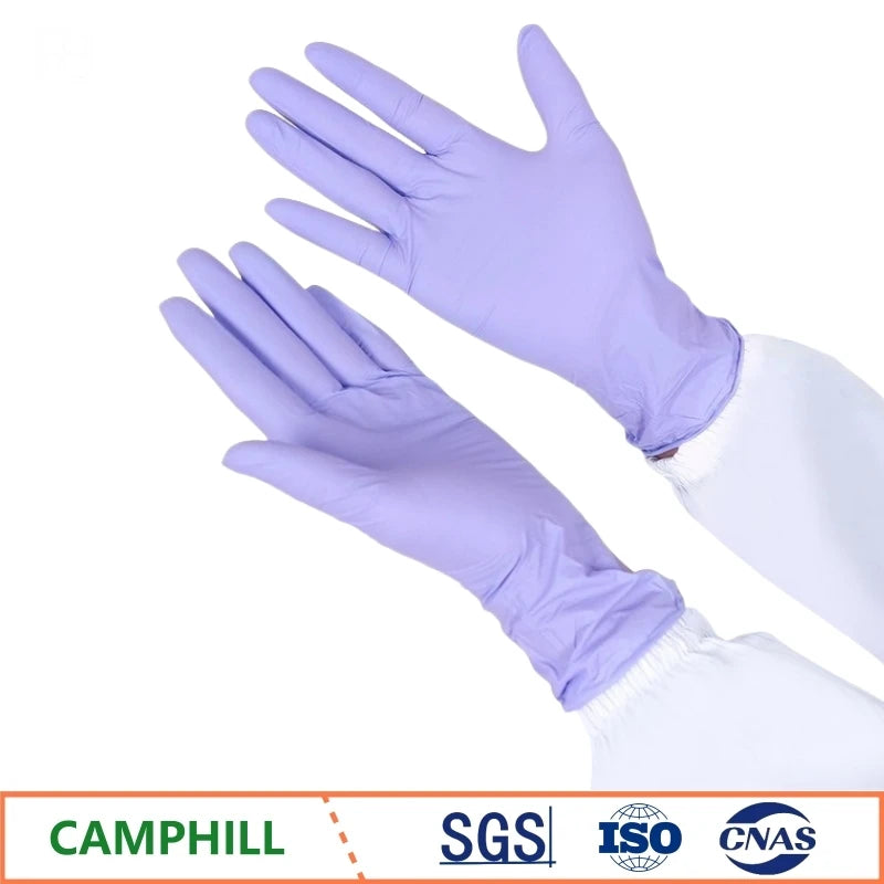 Wholesale 9-inch 200 pieces/pack purple thickening durable nitrile examination gloves fingertip pitted surface disposable gloves