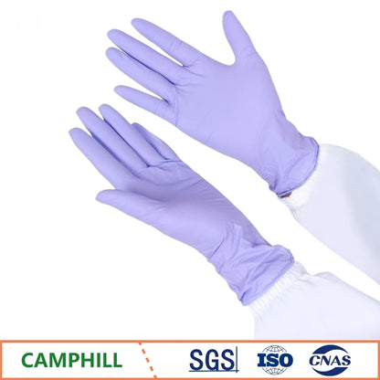 Wholesale 9-inch 200 pieces/pack purple thickening durable nitrile examination gloves fingertip pitted surface disposable gloves