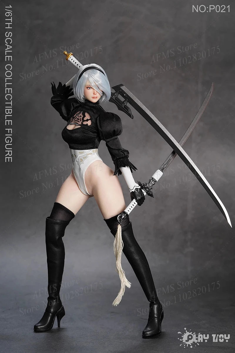 PLAY TOY P021 1/6 Scale Collectible Figure Nier Beauty 2B Sister Medical Gradesilicone Body 12'' Women Soldier Action Figures