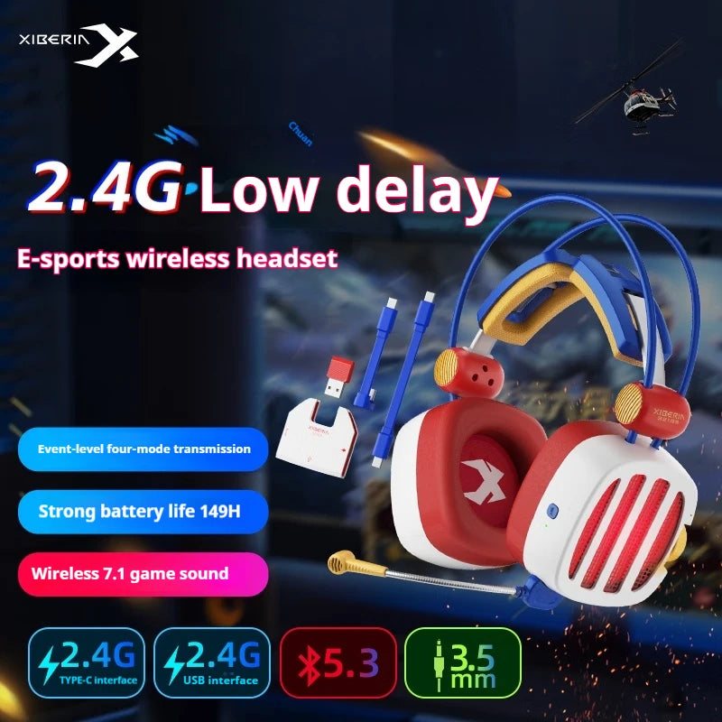 Xiberia S21 GS Headphones With Detachable Noise Cancelling Mic 4-Mode Long Endurance Ultra Low Latency Custom Gaming Headphones
