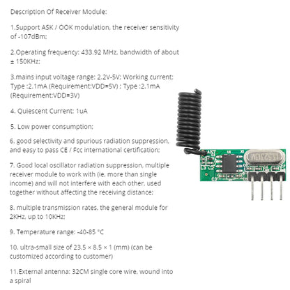 QIACHIP 433 MHz RF Receiver Superheterodyne UHF ASK RF 433.92Mhz Remote Control Module Kit Small Size Low Power For Arduino Uno