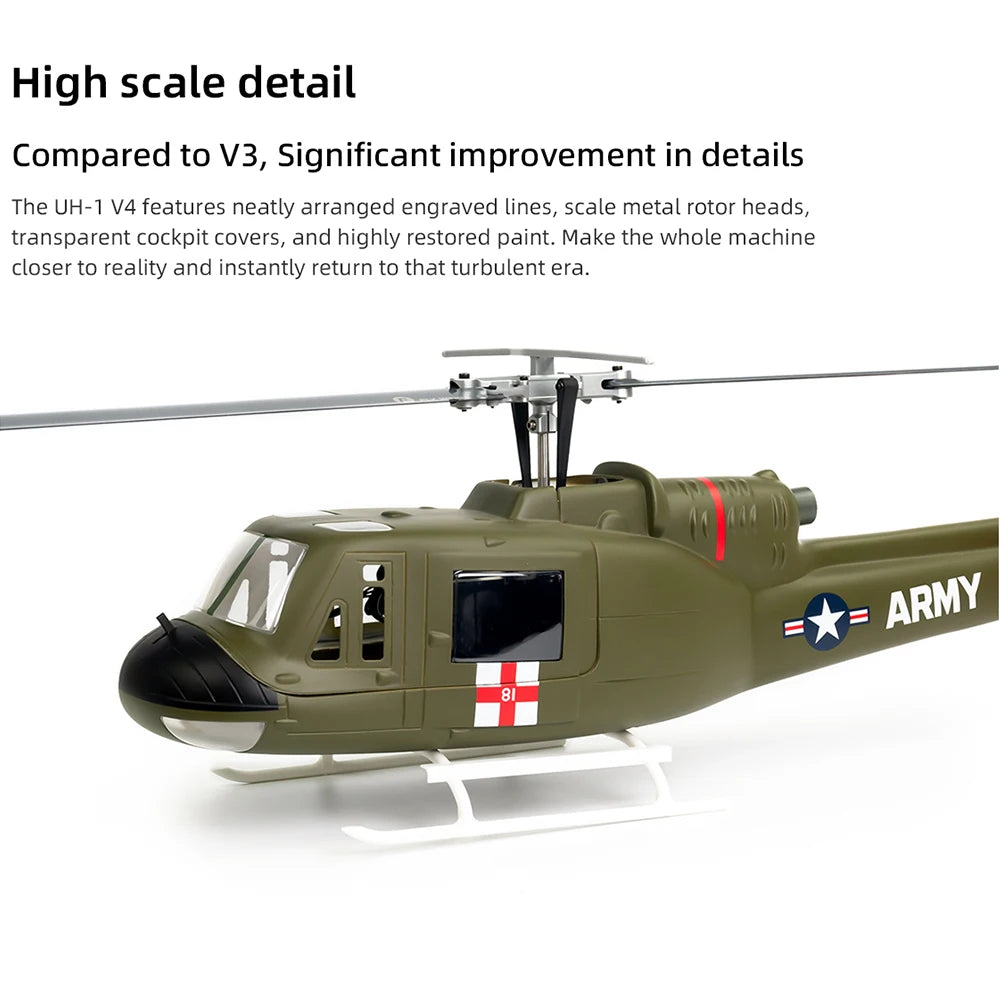 FLYWING UH1 V4 Scale RC Helicopter 470 size Helicopter Metal Rotor holder two Carbon Fiber blades UH-1 V3 10CH Scale Helicopter