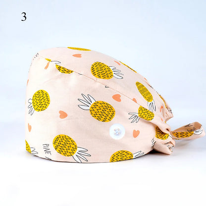 Floral Soft Hat Printing Nurse Sweat-absorbent Head Wrap Towel Surgical Anti-Dirty Pure Cotton Cap With Button Scrub Cap