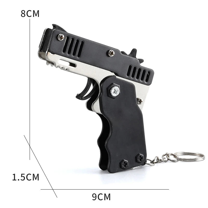 1PCS Mini Keychain Gun Rubber Band Gun Toy Shooting Pistol Alloy Kid Outdoor Party Folding Metal Gun Gifts Boyfriend Toys gift