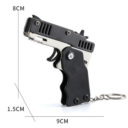 1PCS Mini Keychain Gun Rubber Band Gun Toy Shooting Pistol Alloy Kid Outdoor Party Folding Metal Gun Gifts Boyfriend Toys gift