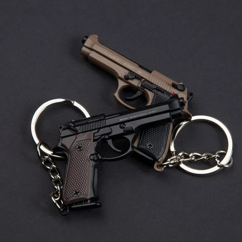 1:4 Scale Alloy M92 Pistol Mini Gun Metal Keychain Pistol Revolver Shooting Gun Keychain Fidget Toy Gun Toy Gift Decoration Toys