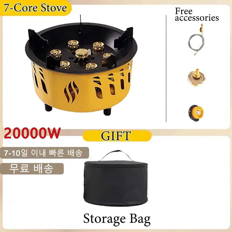 20000W 7-Core Camping Gas Burner Strong Fire Power Outdoor Portable Cassette Stove High Firepower for BBQ Camping Hiking Fishing