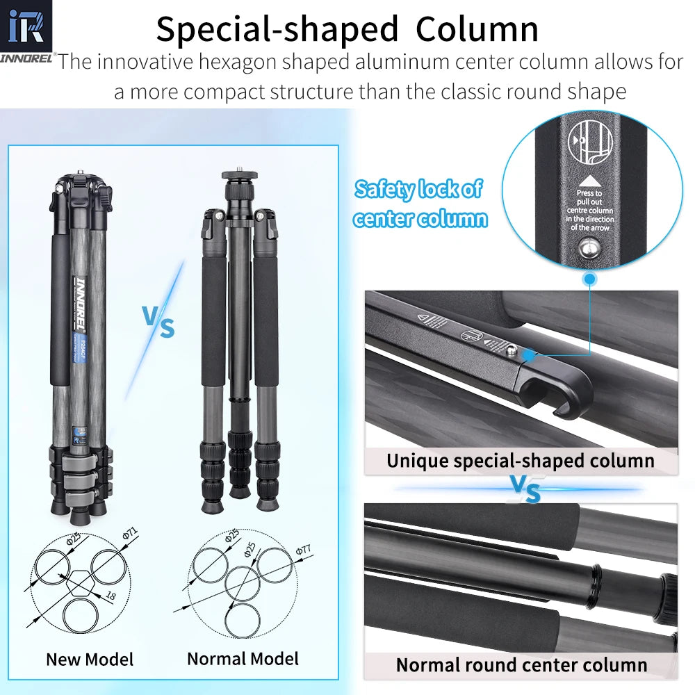 INNOREL P254CF Camera Carbon Fiber Professional Compact Tripod With Special-Shaped Center Column Load 12kg For Travel Shooting