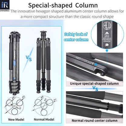 INNOREL P254CF Camera Carbon Fiber Professional Compact Tripod With Special-Shaped Center Column Load 12kg For Travel Shooting