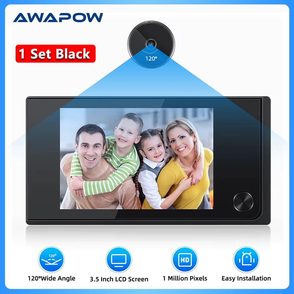 Awapow 3.5 Inch Video Peephole Doorbell Camera 120° Door Viewer Cat Eye Smart Home Outdoor Motion Detection for Home Security