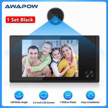 Awapow 3.5 Inch Video Peephole Doorbell Camera 120° Door Viewer Cat Eye Smart Home Outdoor Motion Detection for Home Security