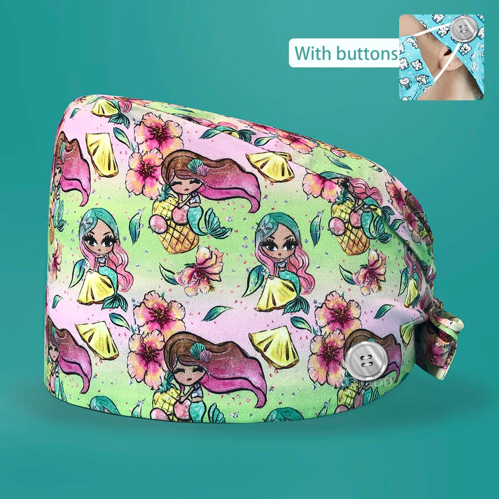 Personalized Printing Doctor Surgical Cap Long Hair Classic Nurse Toe Hat for Men Women Sweat-absorbent Towel Cotton Scrub Cap