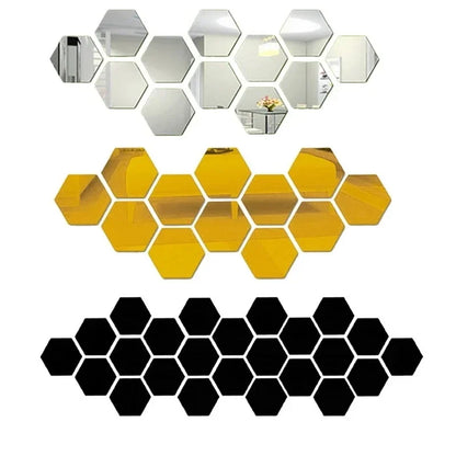 12Pcs 3D Mirror Wall Stickers Art Hexagonal Honeycomb acrylic Poster Wallpaper Living Room Bedroom Home Decoration Accessories